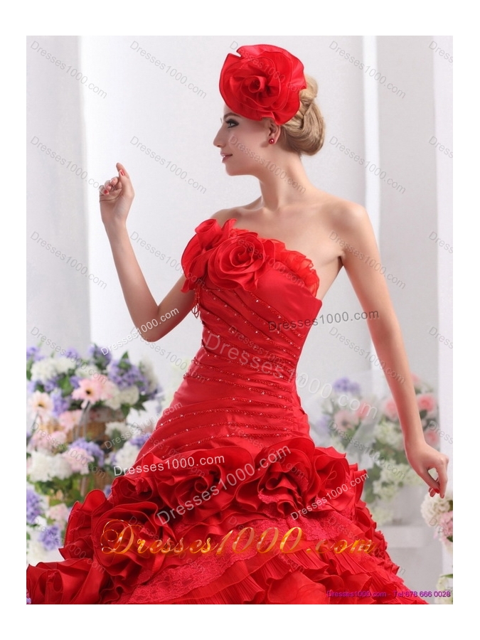 2015 Romantic Strapless Dresses for a Quinceanera with Hand Made Flowers
