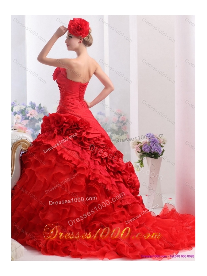 2015 Romantic Strapless Dresses for a Quinceanera with Hand Made Flowers