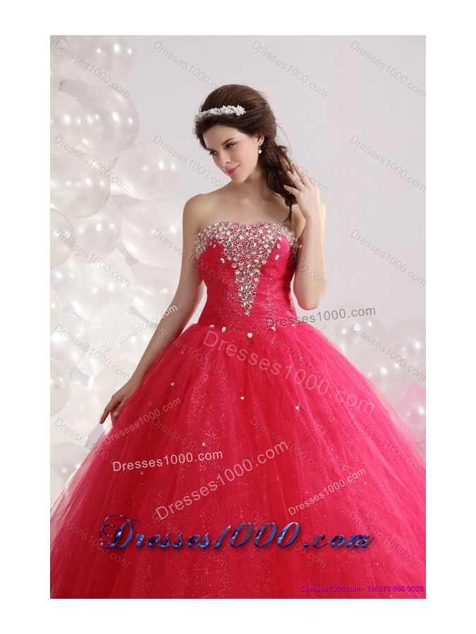 2015 Unique Sweetheart Red Sweet Sixteen Dresses with Rhinestones