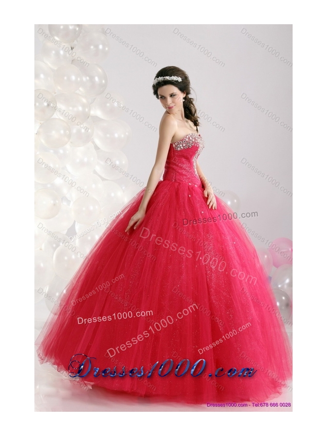 2015 Unique Sweetheart Red Sweet Sixteen Dresses with Rhinestones