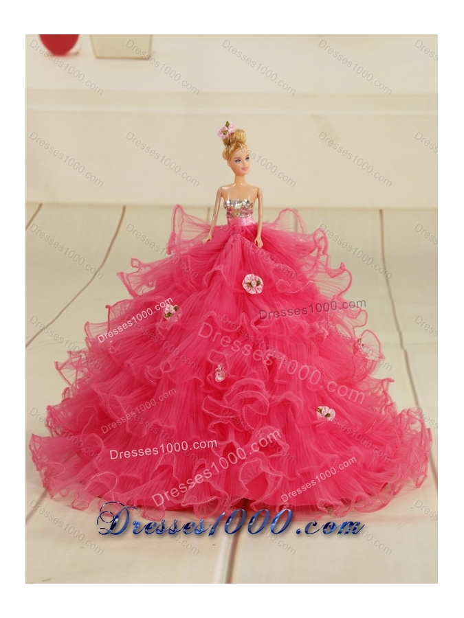 Coral Red Strapless Sweet 16 Dress with Ruching and Appliques
