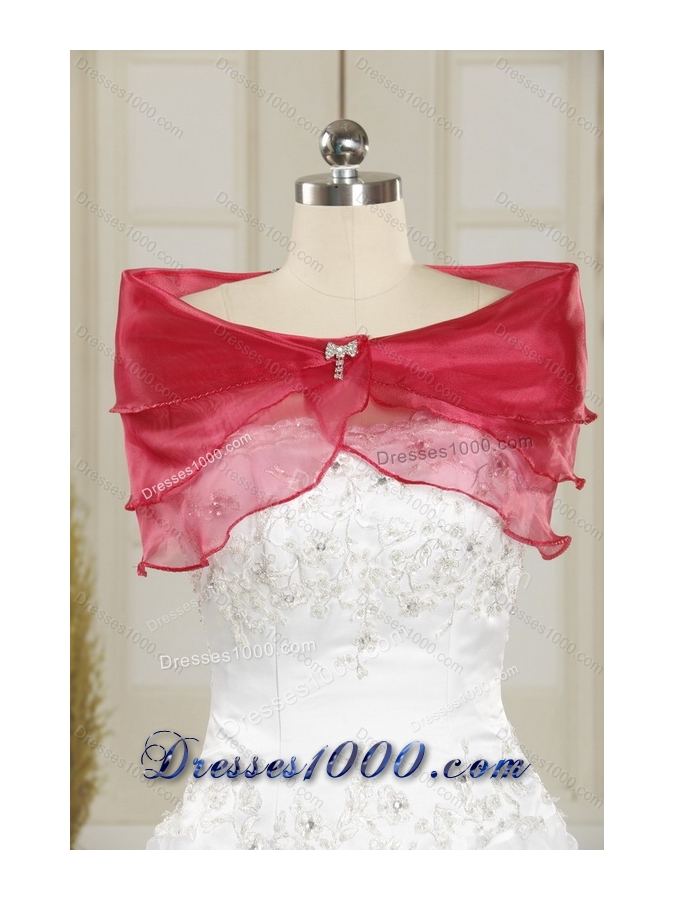 Coral Red Strapless Sweet 16 Dress with Ruching and Appliques