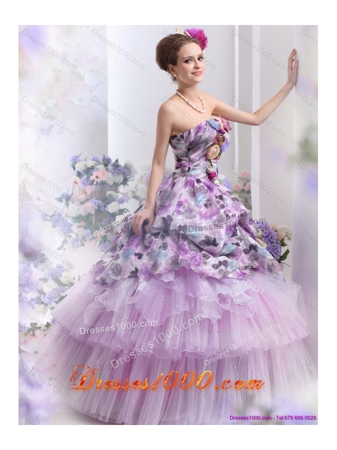 Luxurious 2015 Multi Color Sweet Sixteen Dresses with Hand Made Flowers and Ruffles