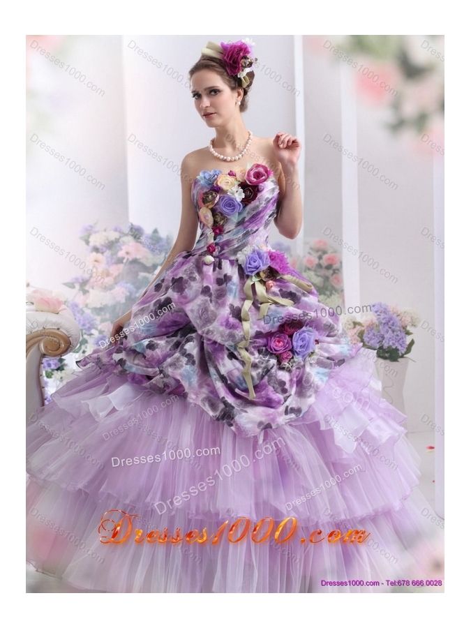 Luxurious 2015 Multi Color Sweet Sixteen Dresses with Hand Made Flowers and Ruffles