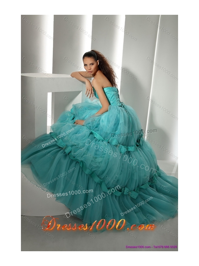Popular Floor Length 2015 Quinceanera Dresses with Hand Made Flowers and Beading