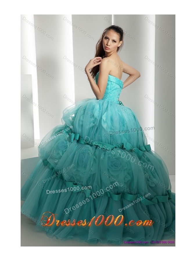 Popular Floor Length 2015 Quinceanera Dresses with Hand Made Flowers and Beading