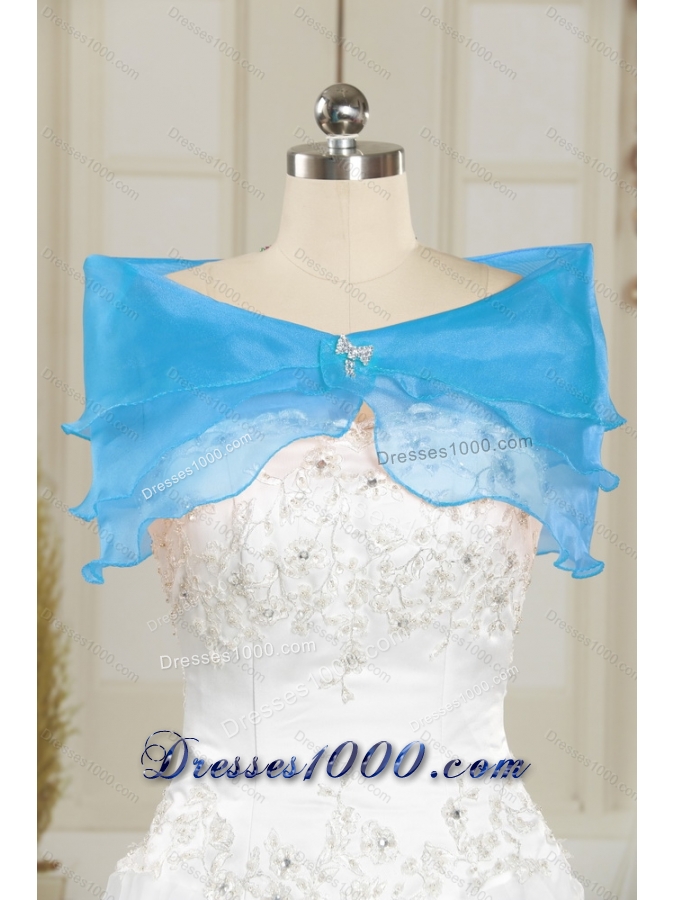 2015 Strapless Column Appliques Detachable Prom Skirts in White and Blue