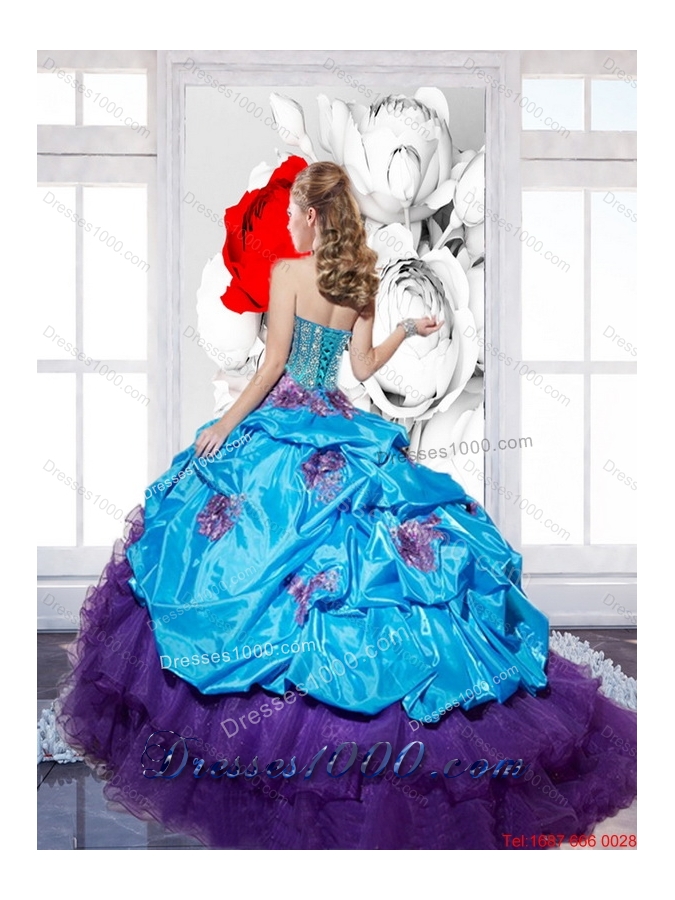 Multi Colored Sweetheart Beading and Ruffled Layers Quinceanera Gown for 2015 Spring