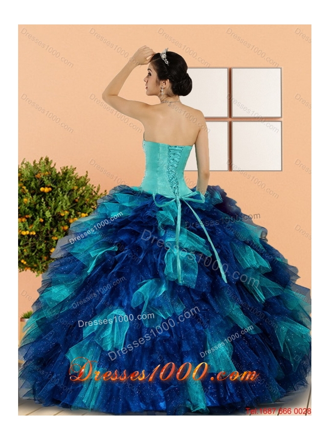 Multi Colored Sweetheart Beading and Ruffles Quinceanera Dresses in Multi Color