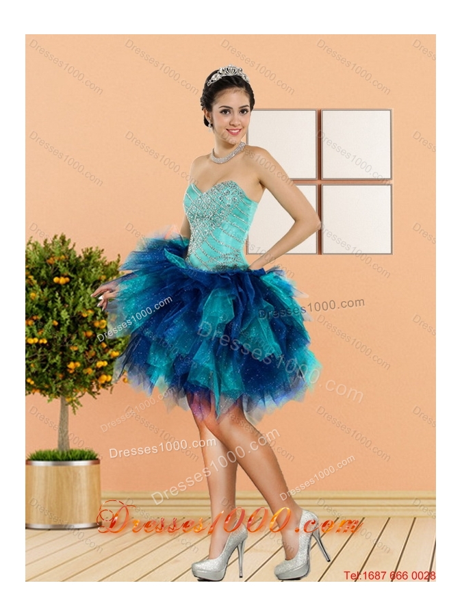 Multi Colored Sweetheart Beading and Ruffles Quinceanera Dresses in Multi Color