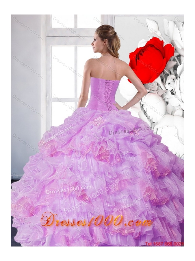 2015 New Style Lilac Quinceanera Gown with Beading and Ruffled Layers