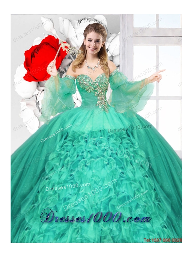 Popular Beaded Turquoise Quinceanera Gowns with Ruffles