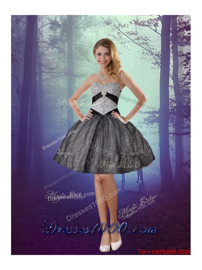 2016 Spring Discount Sweetheart Floor Length Sequined Detachable Quinceanera Dresses with Appliques