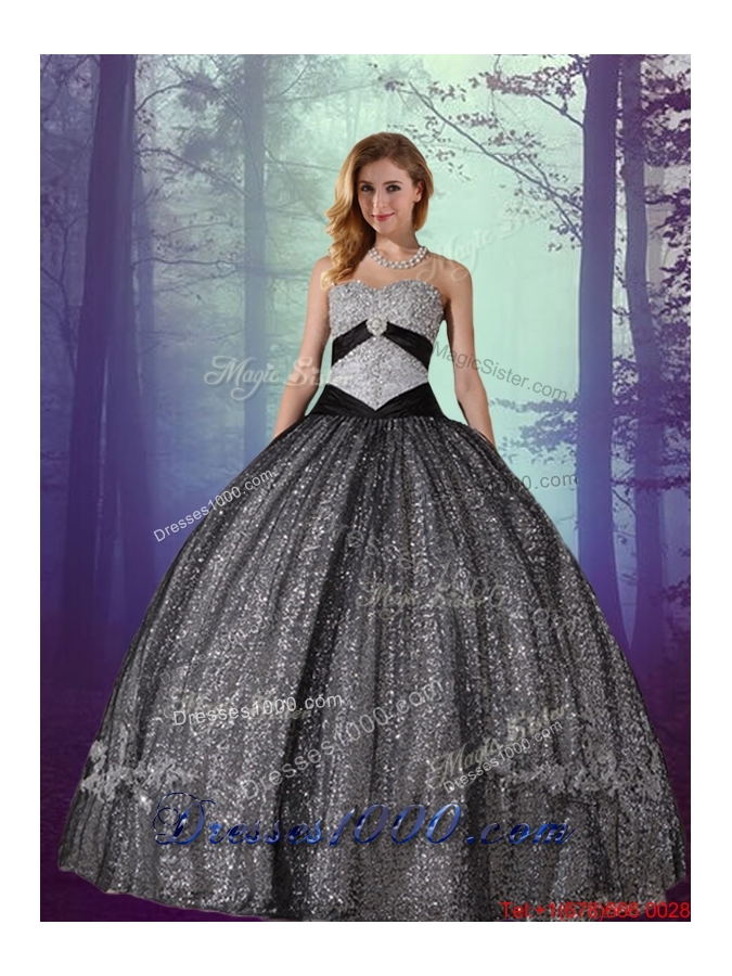 2016 Spring Discount Sweetheart Floor Length Sequined Detachable Quinceanera Dresses with Appliques