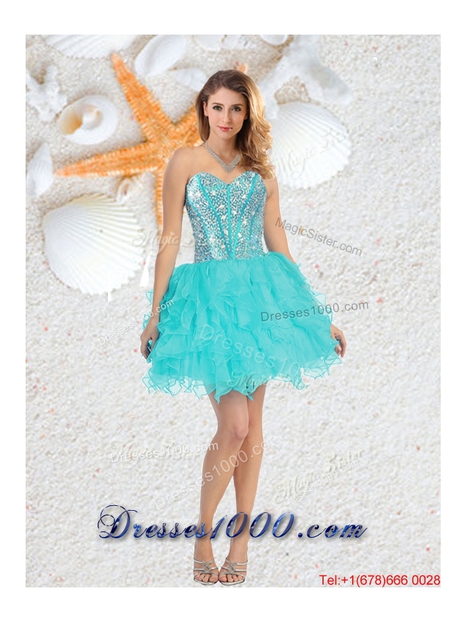 2016 Spring Perfect Aqua Blue Detachable Quinceanera Gowns with Beading and Ruffles