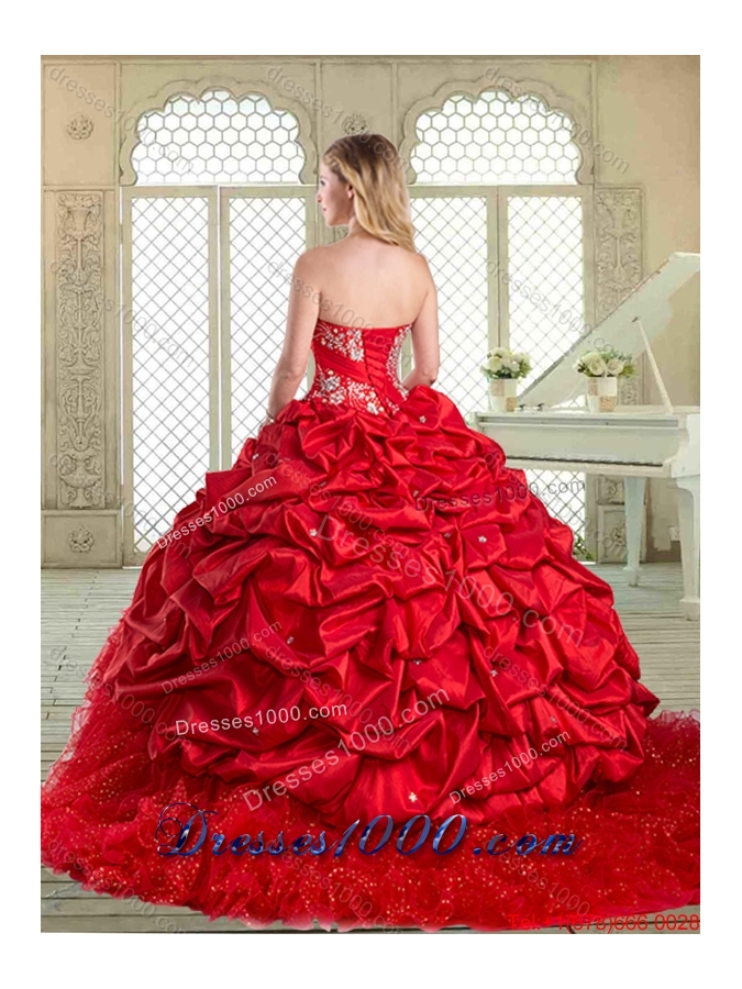 Perfect Brush Train Sweet 16 Dresses with Beading and Pick Ups