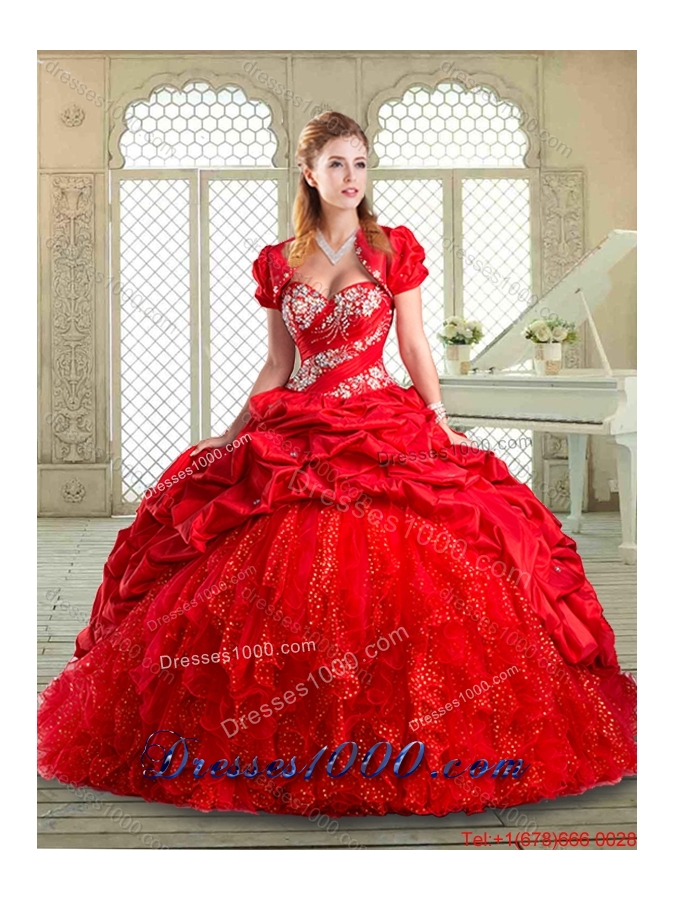 Perfect Brush Train Sweet 16 Dresses with Beading and Pick Ups