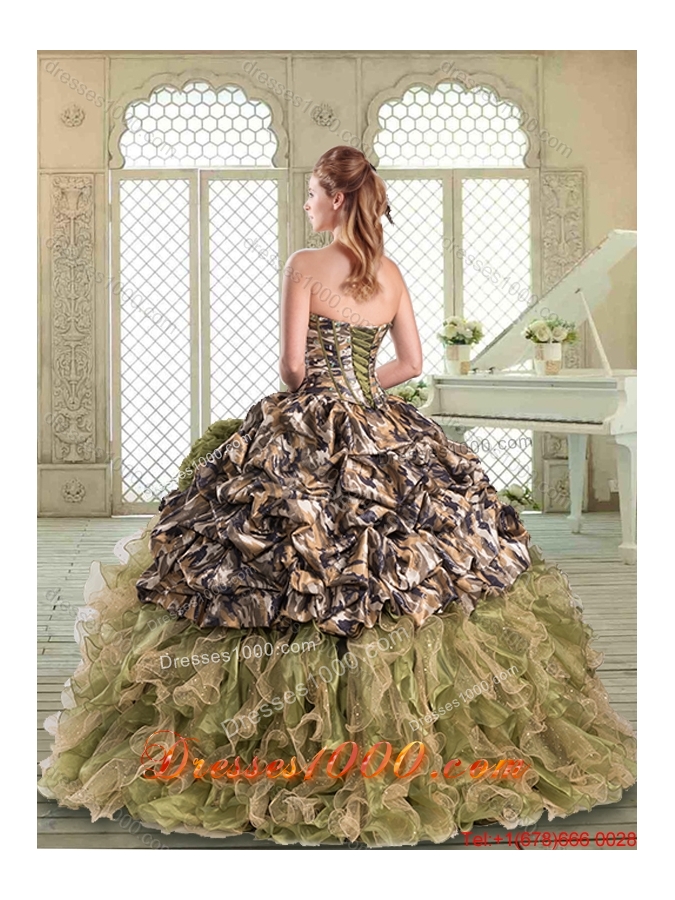 Perfect Camo Quinceanera Dresses with Pick Ups and Hand Made Flowers
