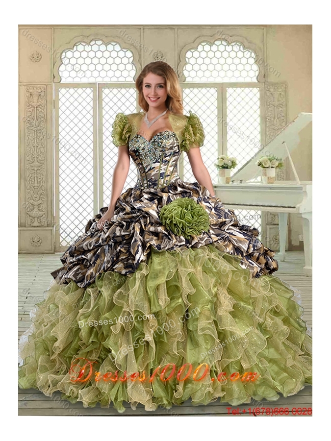 Perfect Camo Quinceanera Dresses with Pick Ups and Hand Made Flowers