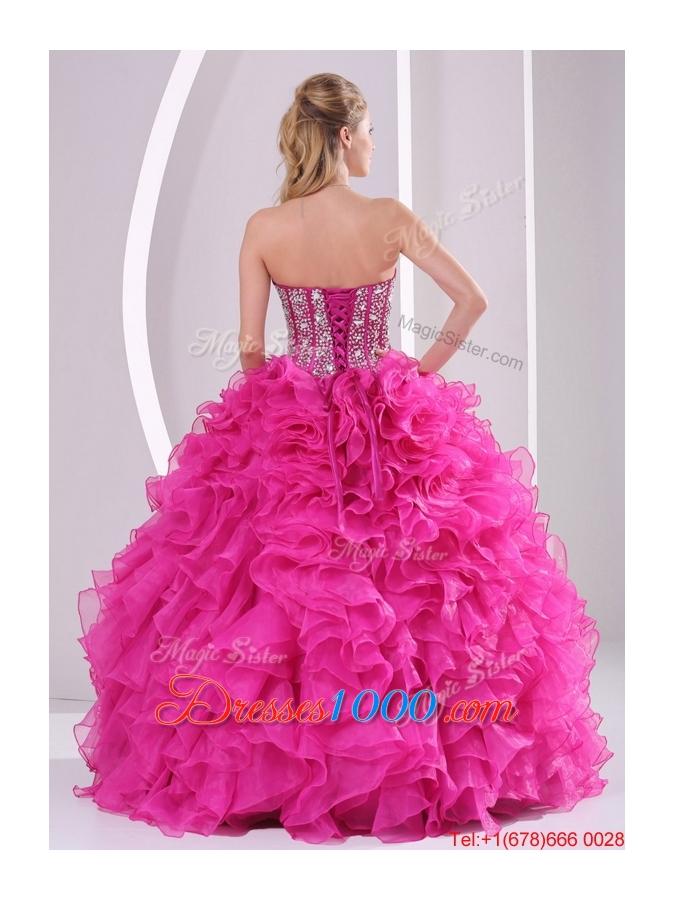 Popular Ruffles and Beading Quinceanera Gowns in Fuchsia