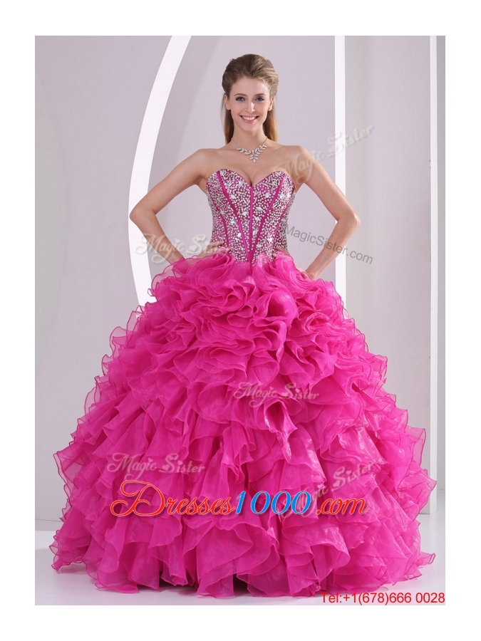 Popular Ruffles and Beading Quinceanera Gowns in Fuchsia