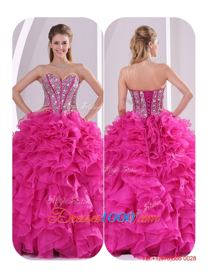 Popular Ruffles and Beading Quinceanera Gowns in Fuchsia
