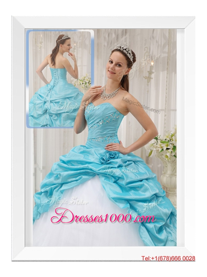 2016 Winter Cheap Aqua Blue Ball Gown Sweetheart Quinceanera Dresses