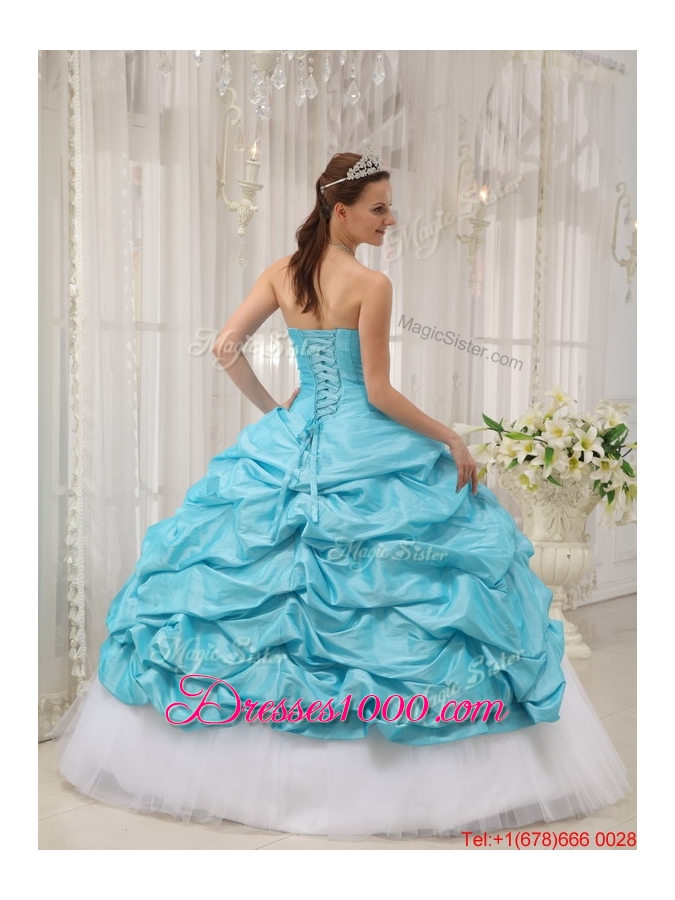 2016 Winter Cheap Aqua Blue Ball Gown Sweetheart Quinceanera Dresses