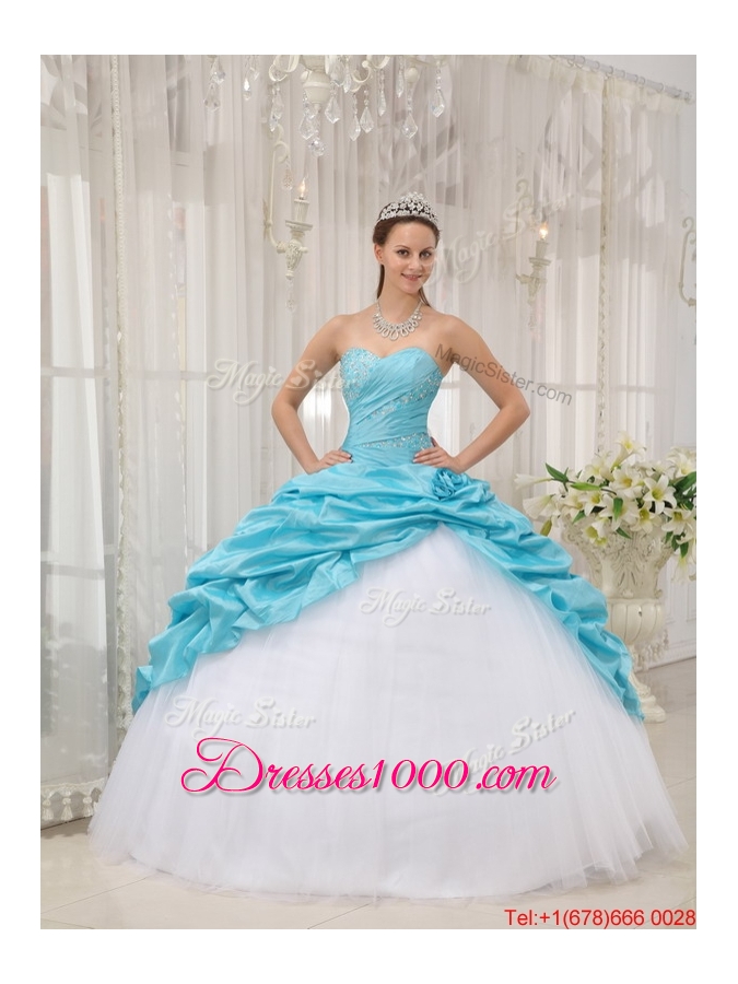 2016 Winter Cheap Aqua Blue Ball Gown Sweetheart Quinceanera Dresses