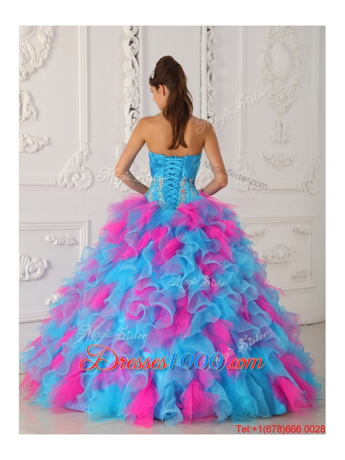 Designer Multi Color Floor Length Appliques Quinceanera Dresses