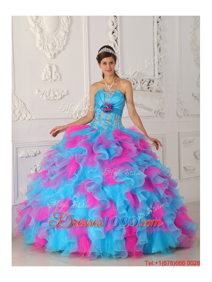 Designer Multi Color Floor Length Appliques Quinceanera Dresses