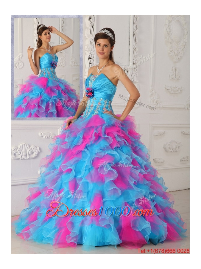 Designer Multi Color Floor Length Appliques Quinceanera Dresses