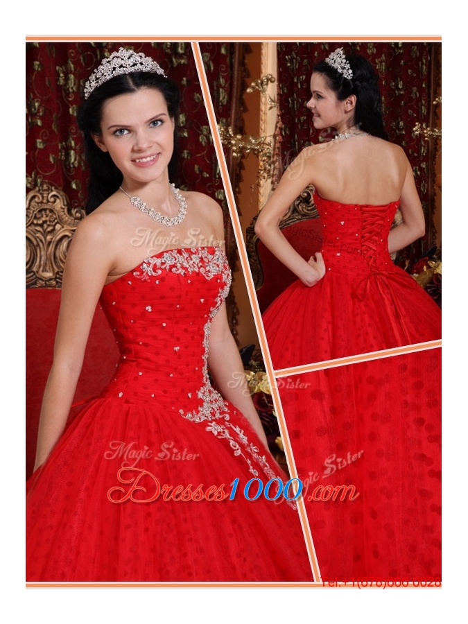 Designer Red Ball Gown Strapless Quinceanera Dresses