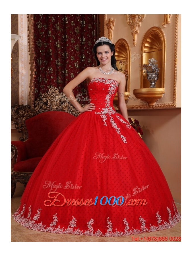 Designer Red Ball Gown Strapless Quinceanera Dresses