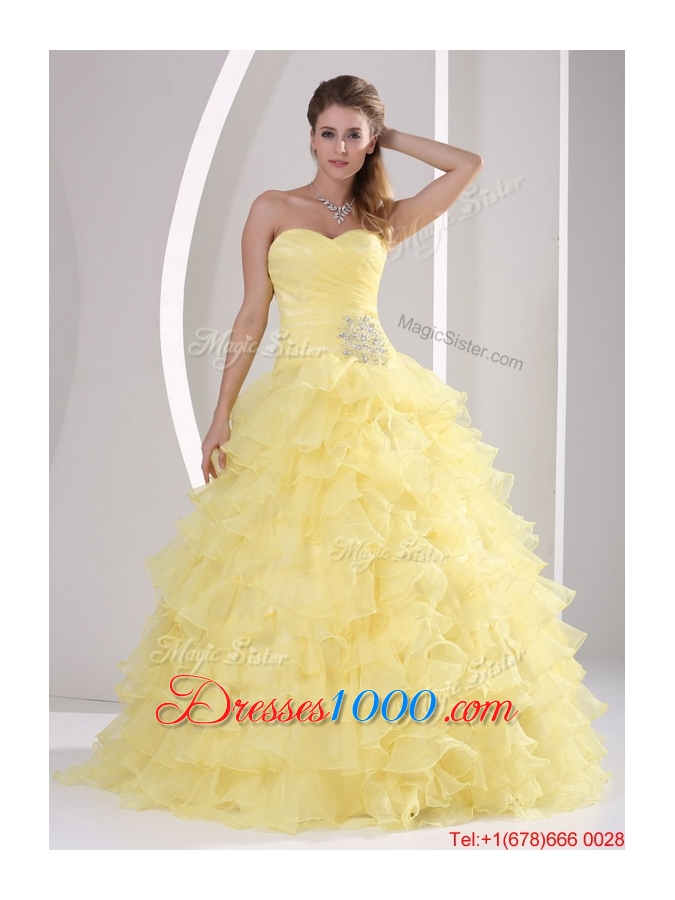 Designer Sweetheart Quinceaners Gowns with Appliques and Ruffled Layers