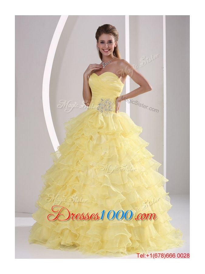 Designer Sweetheart Quinceaners Gowns with Appliques and Ruffled Layers