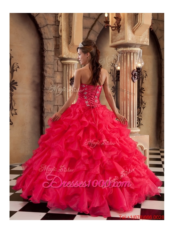 Fall Fashionable Red Sweetheart Quinceanera Gowns with Ruffles