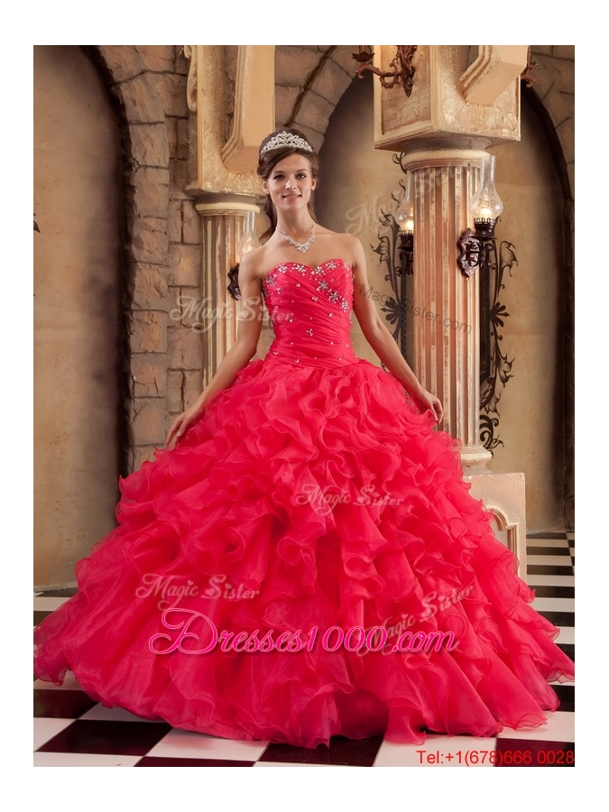 Fall Fashionable Red Sweetheart Quinceanera Gowns with Ruffles