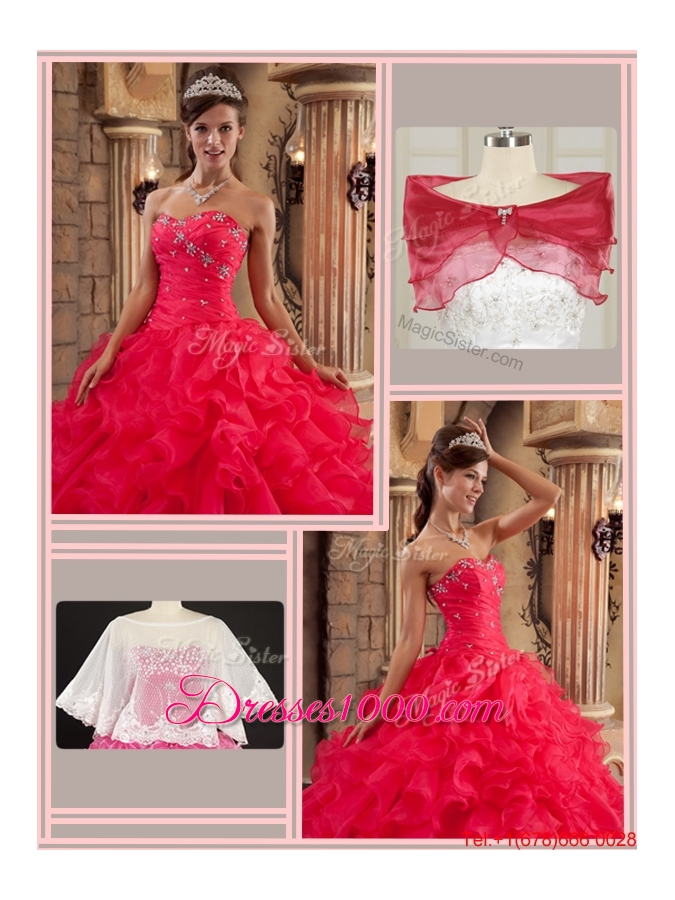 Fall Fashionable Red Sweetheart Quinceanera Gowns with Ruffles