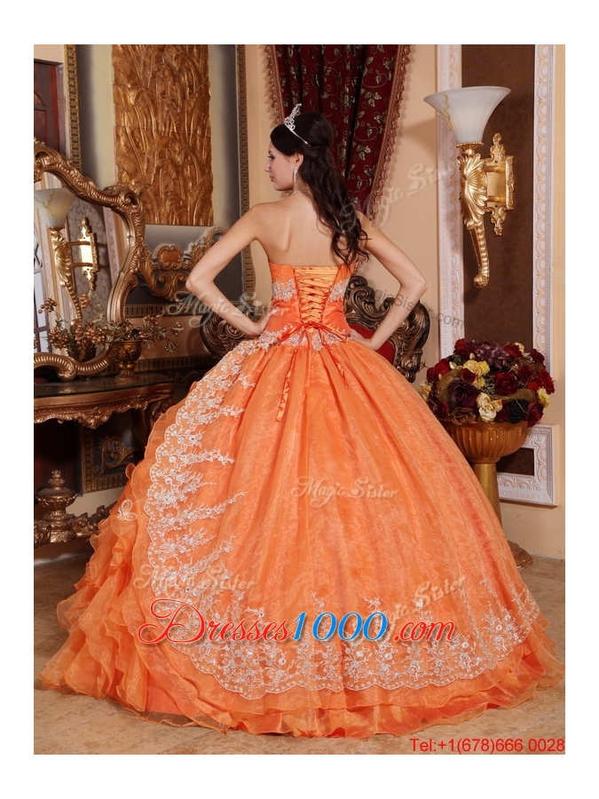 Latest Beading and Appliques Quinceanera Gowns in Orange Red