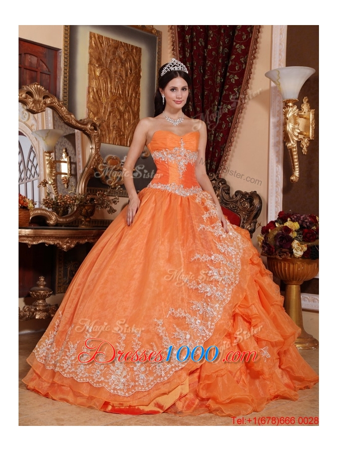 Latest Beading and Appliques Quinceanera Gowns in Orange Red