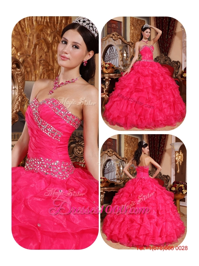 Latest Coral Red Ball Gown Floor Length Quinceanera Dresses