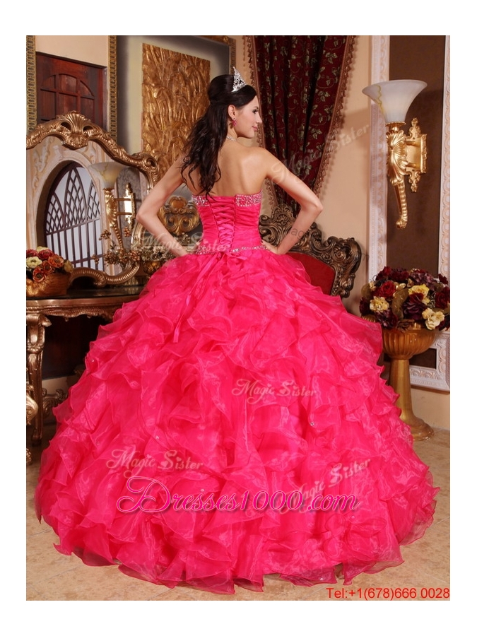 Latest Coral Red Ball Gown Floor Length Quinceanera Dresses