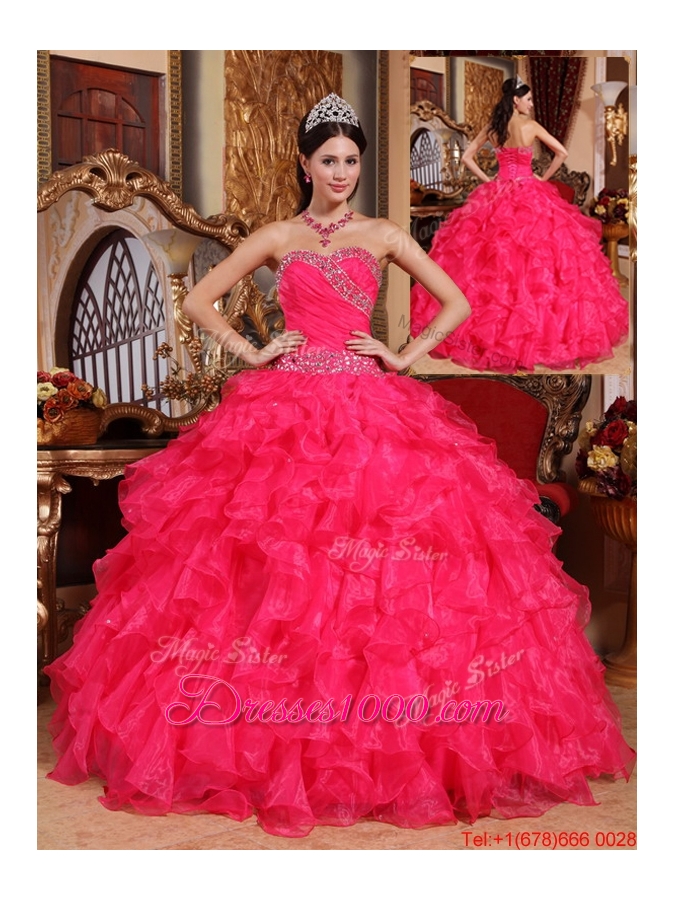 Latest Coral Red Ball Gown Floor Length Quinceanera Dresses