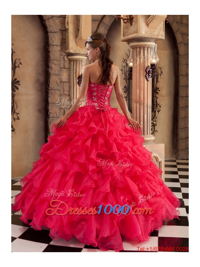 New Arrivals Coral Red Ball Gown Floor Length Ruffles Quinceanera Dresses