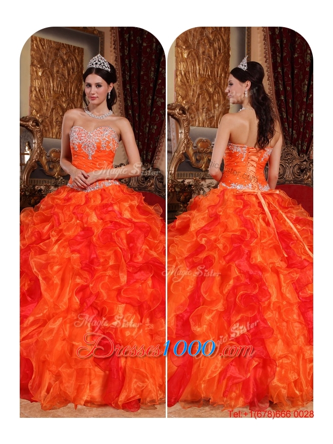 2016 Fall Exquisite Orange Quinceanera Gowns with Appliques and Beading