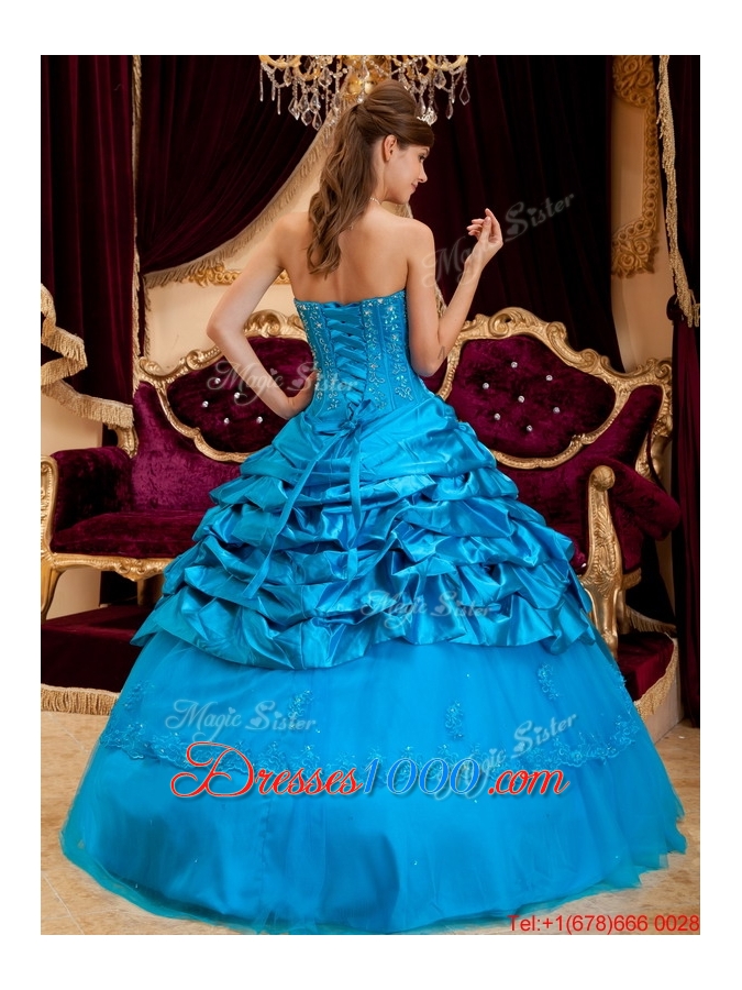 2016 Perfect Teal Quinceanera Gowns with Appliques and Beading