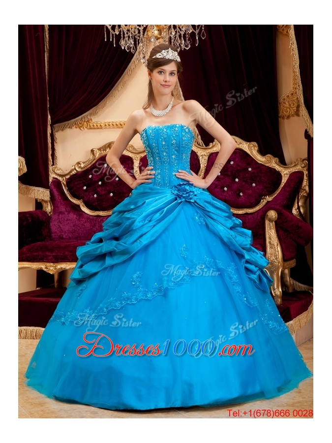 2016 Perfect Teal Quinceanera Gowns with Appliques and Beading