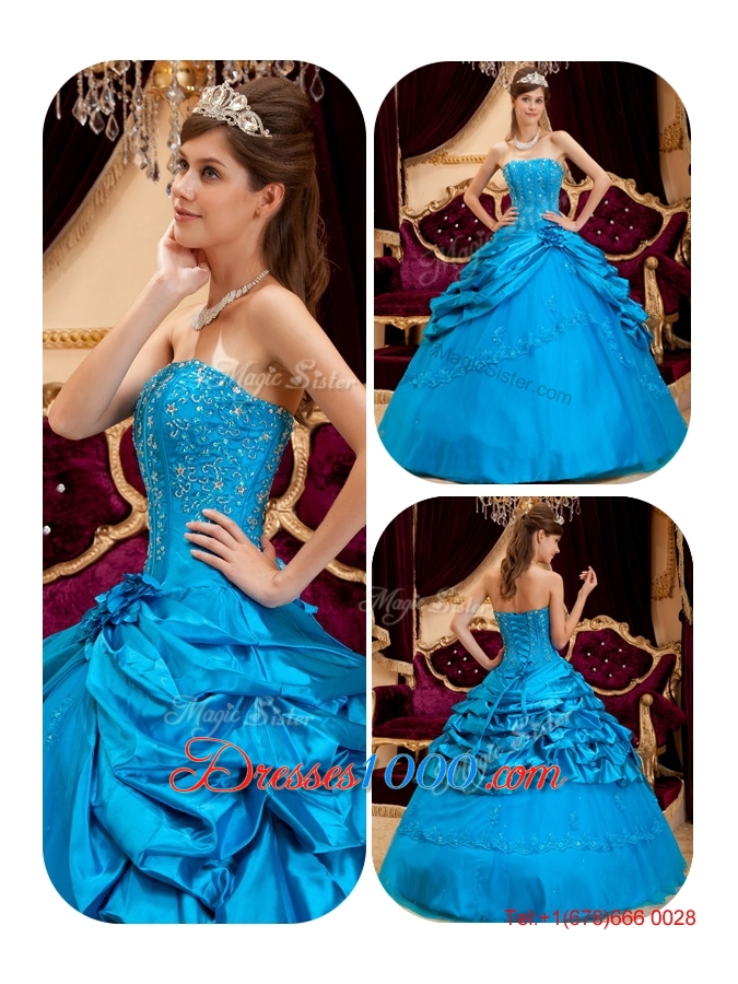 2016 Perfect Teal Quinceanera Gowns with Appliques and Beading