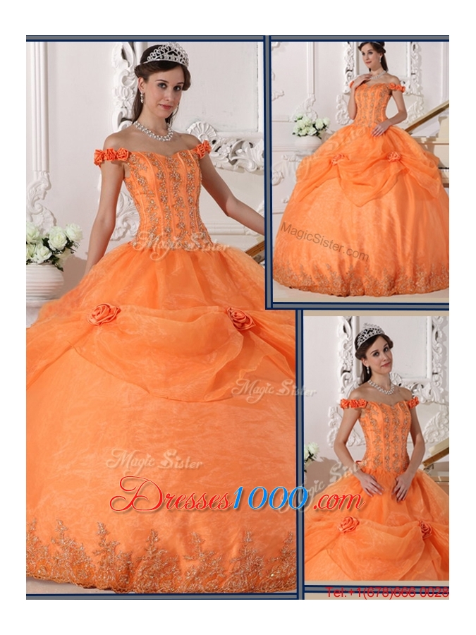 Beautiful Ball Gown Appliques and Hand Made Flowers Sweet 15 Dresses